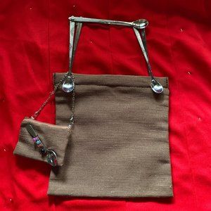 UNIQUE Burlap Jute Bag w/ Spoon Handles & Chng Prs